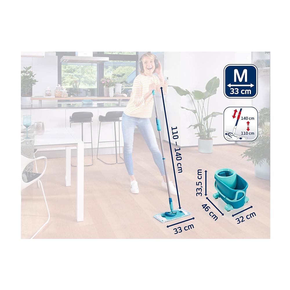 Leifheit Clean Twist M Ergo Mobile Mop & Bucket Set Moisture Controlled Spin 33cm Wide Mop Head - Turquoise