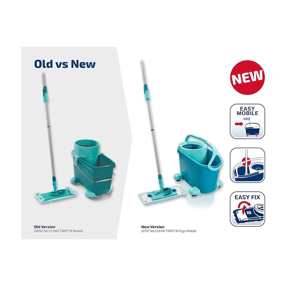Leifheit Clean Twist M Ergo Mobile Mop & Bucket Set Moisture Controlled Spin 33cm Wide Mop Head - Turquoise