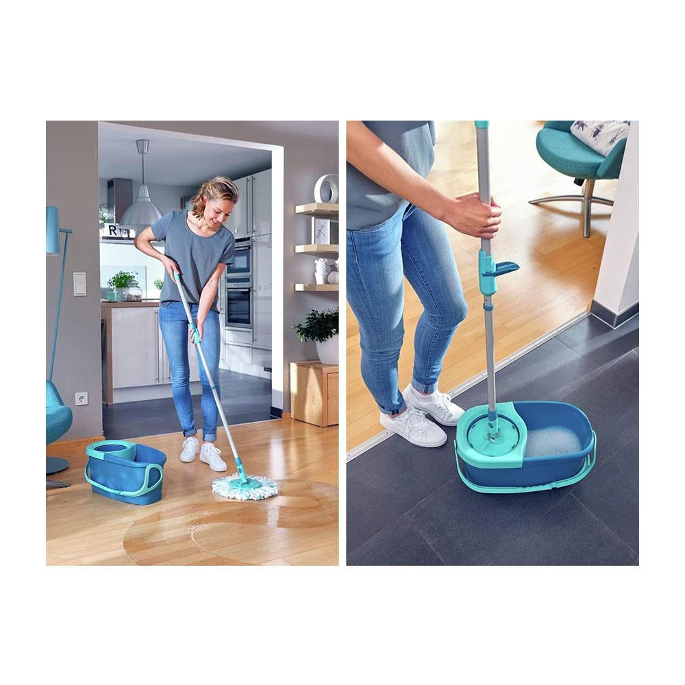 Leifheit Clean Twist Ergo Disc Floor Mop & Bucket Set Moisture-Controlled Spin Mop - Turquoise