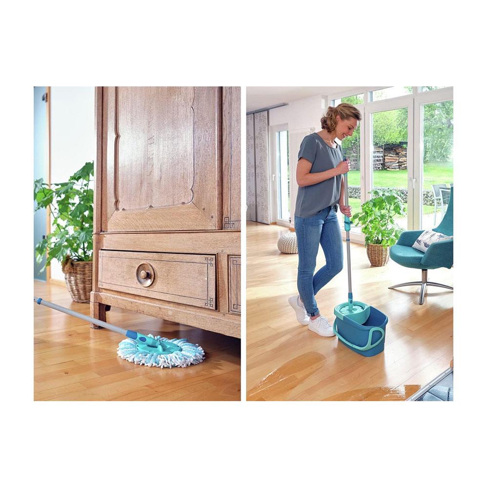 Leifheit Clean Twist Ergo Disc Floor Mop & Bucket Set Moisture-Controlled Spin Mop - Turquoise