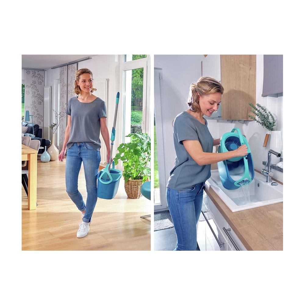 Leifheit Clean Twist Ergo Disc Floor Mop & Bucket Set Moisture-Controlled Spin Mop - Turquoise