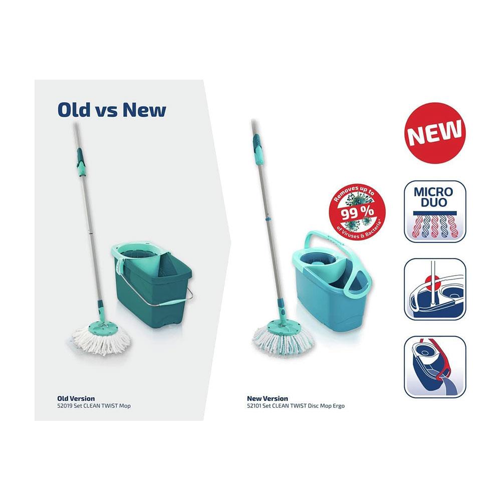 Leifheit Clean Twist Ergo Disc Floor Mop & Bucket Set Moisture-Controlled Spin Mop - Turquoise