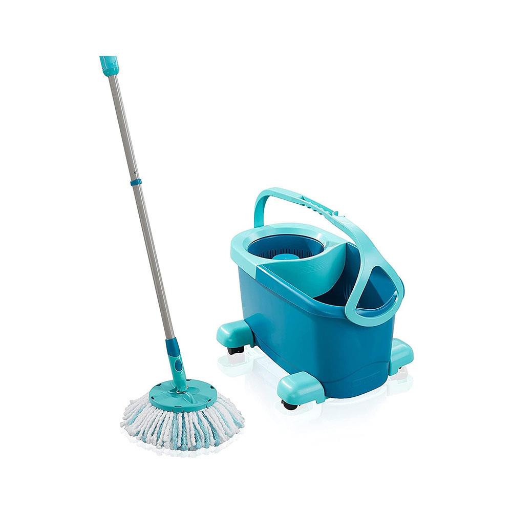 Leifheit Clean Twist Mobile Disc Mop Ergo Set Moisture Controlled Spin Wheeled Bucket - Turquoise Main image