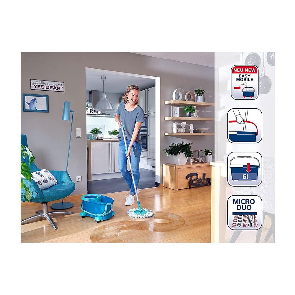 Leifheit Clean Twist Mobile Disc Mop Ergo Set Moisture Controlled Spin Wheeled Bucket - Turquoise Secondary image