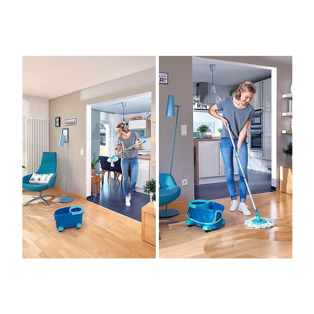 Leifheit Clean Twist Mobile Disc Mop Ergo Set Moisture Controlled Spin Wheeled Bucket - Turquoise