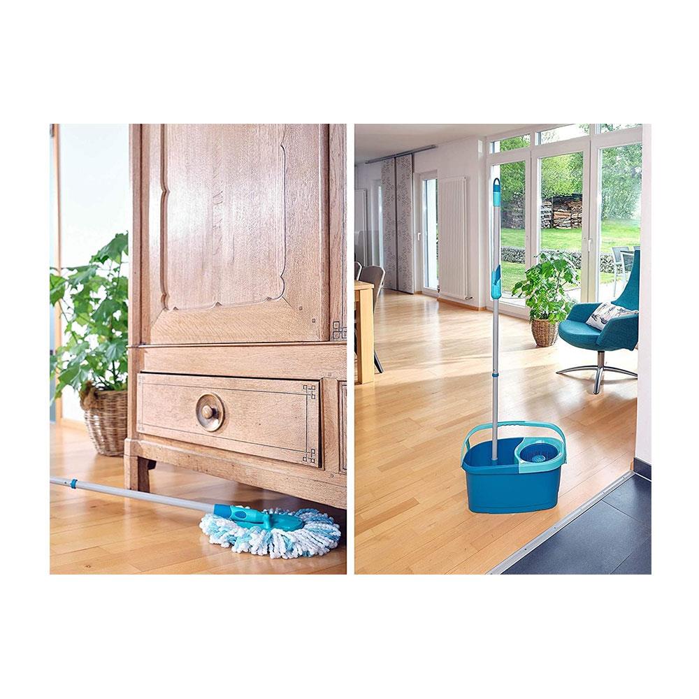 Leifheit Clean Twist Mobile Disc Mop Ergo Set Moisture Controlled Spin Wheeled Bucket - Turquoise