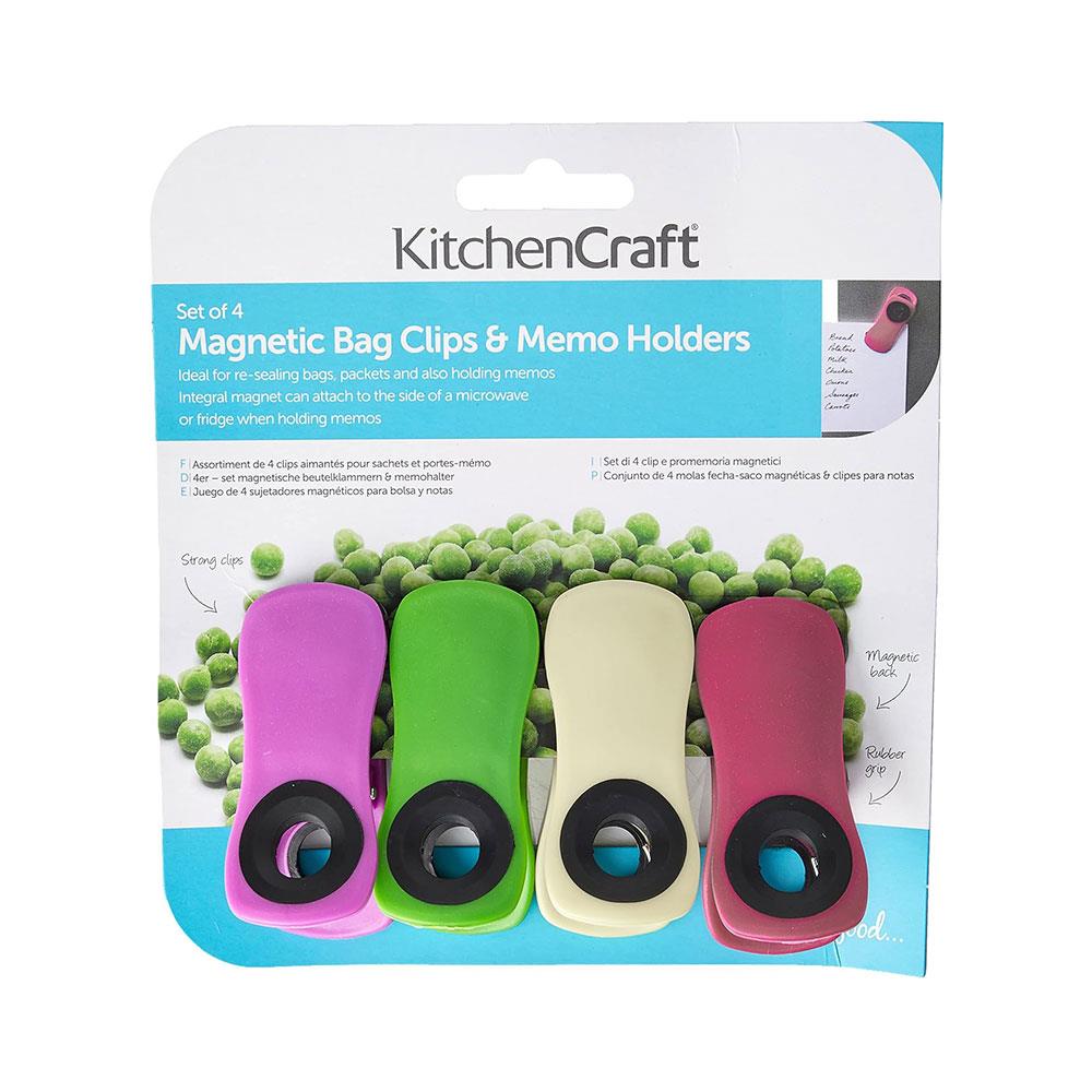KitchenCraft Chunky Magnetic Memo Clips For Food Bag Sealers Set of 4 - Multicolour