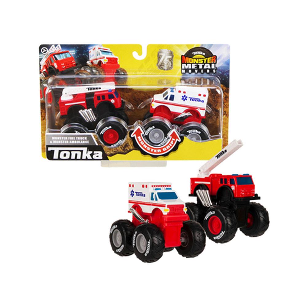 Tonka Monster Metal Movers Emergency Fleet Combo Pack Kids Construction Vehicle Toys - Multicolour