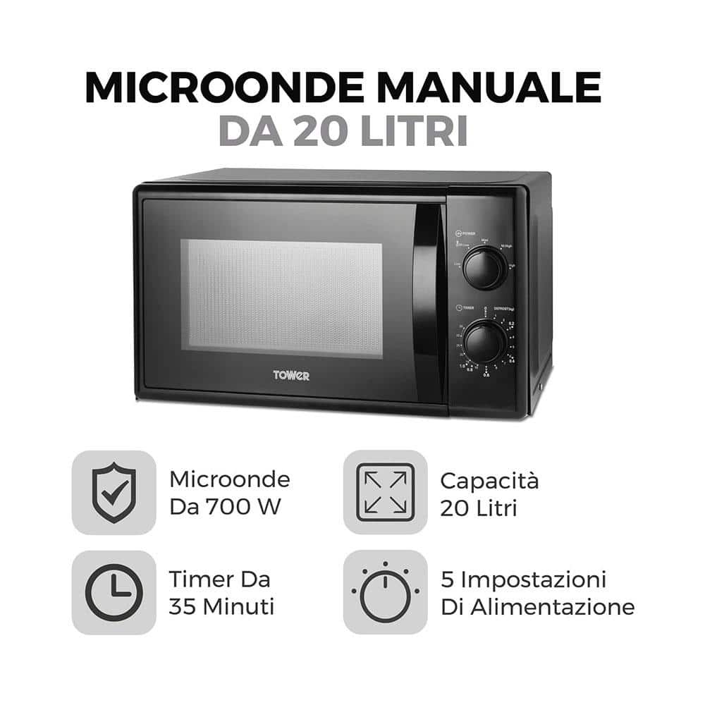 Tower Manual Microwave With 5 Power Levels 35 Minute Timer 700W 20 Litres - Black Secondary image