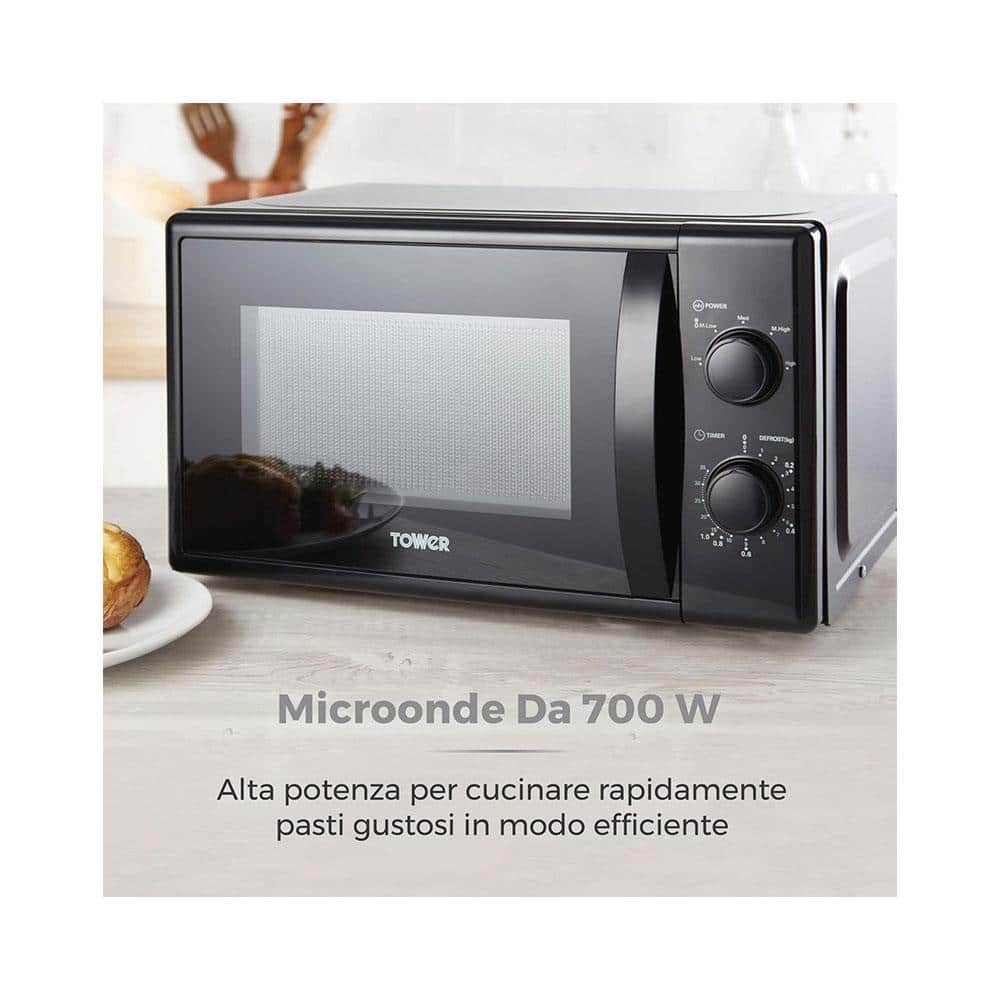 Tower Manual Microwave With 5 Power Levels 35 Minute Timer 700W 20 Litres - Black