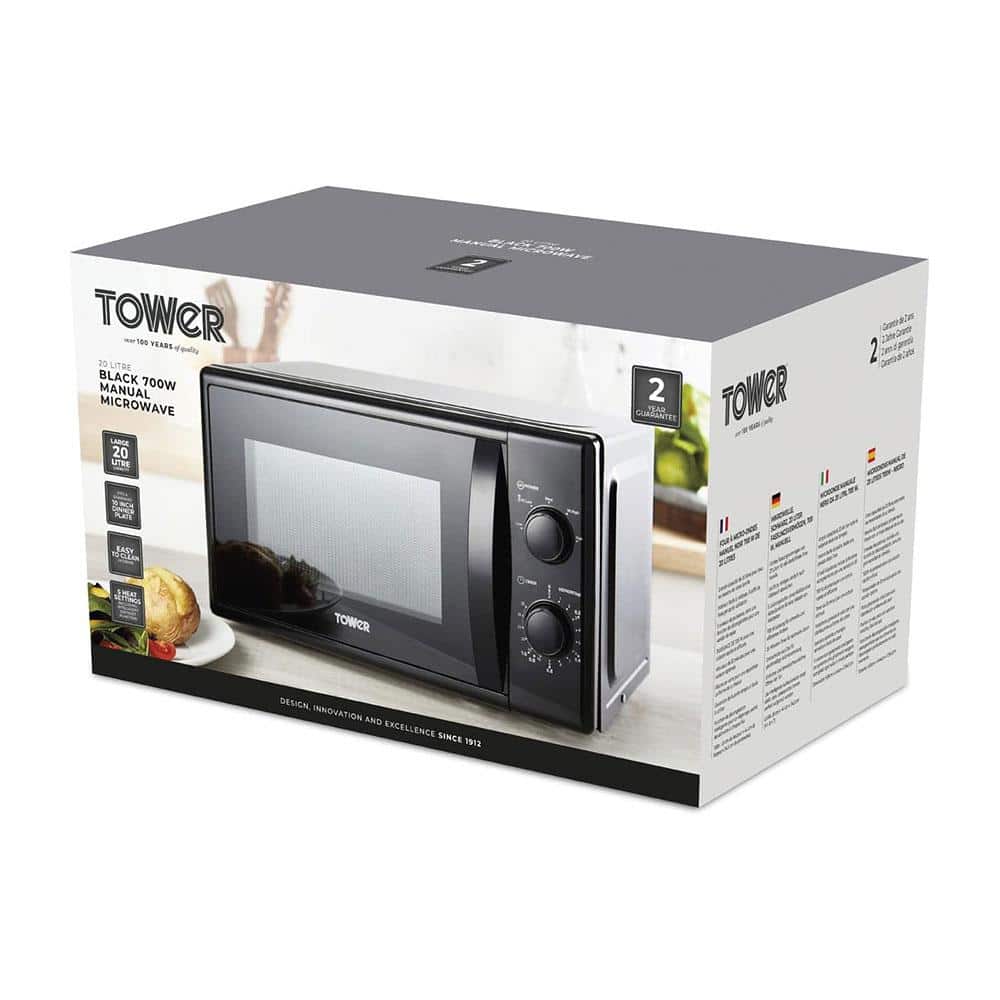 Tower Manual Microwave With 5 Power Levels 35 Minute Timer 700W 20 Litres - Black