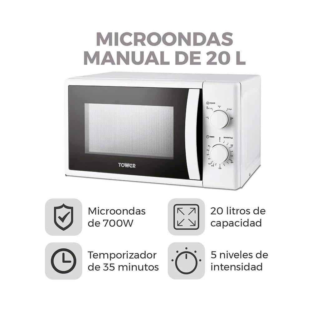 Tower Manual Microwave With 5 Power Levels And 35 Minute Timer 700 W 20 Litre - White