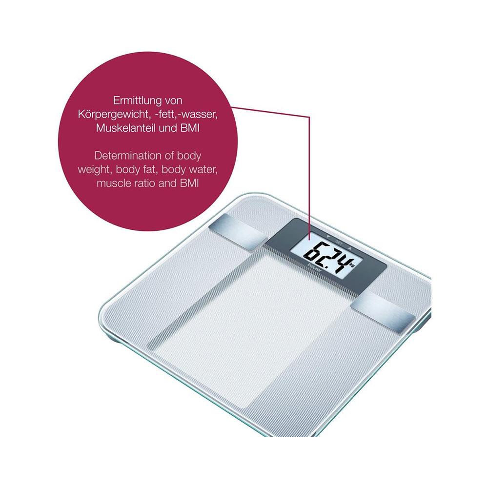 Beurer Diagnostic Bathroom Scales With BMI Full-Body Analysis & XL LCD Display Up To 150kg Weight Capacity - Transparant Secondary image