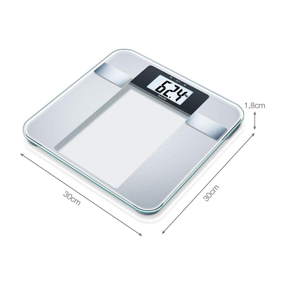 Beurer Diagnostic Bathroom Scales With BMI Full-Body Analysis & XL LCD Display Up To 150kg Weight Capacity - Transparant