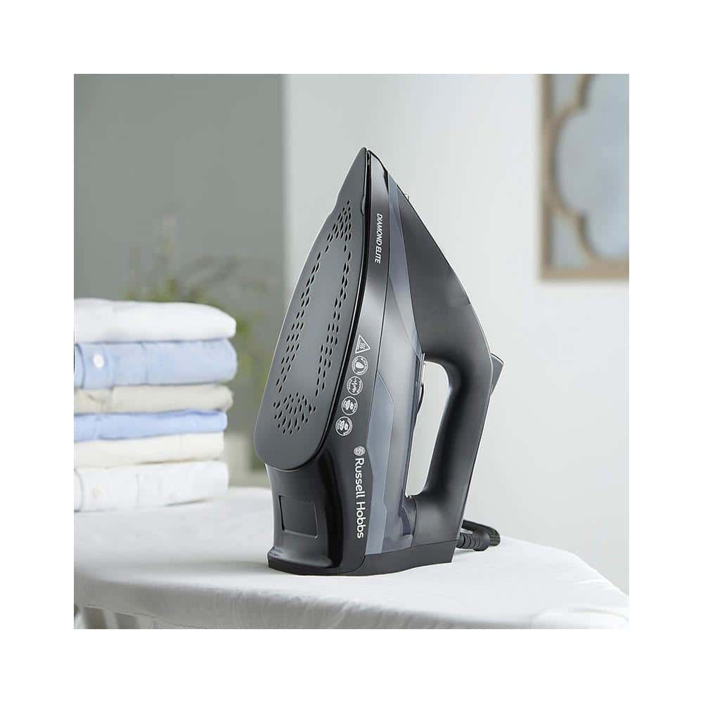 Russell Hobbs Diamond Elite Steam Iron Black Diamond Soleplate 3100W 350ml Water Tank - Black