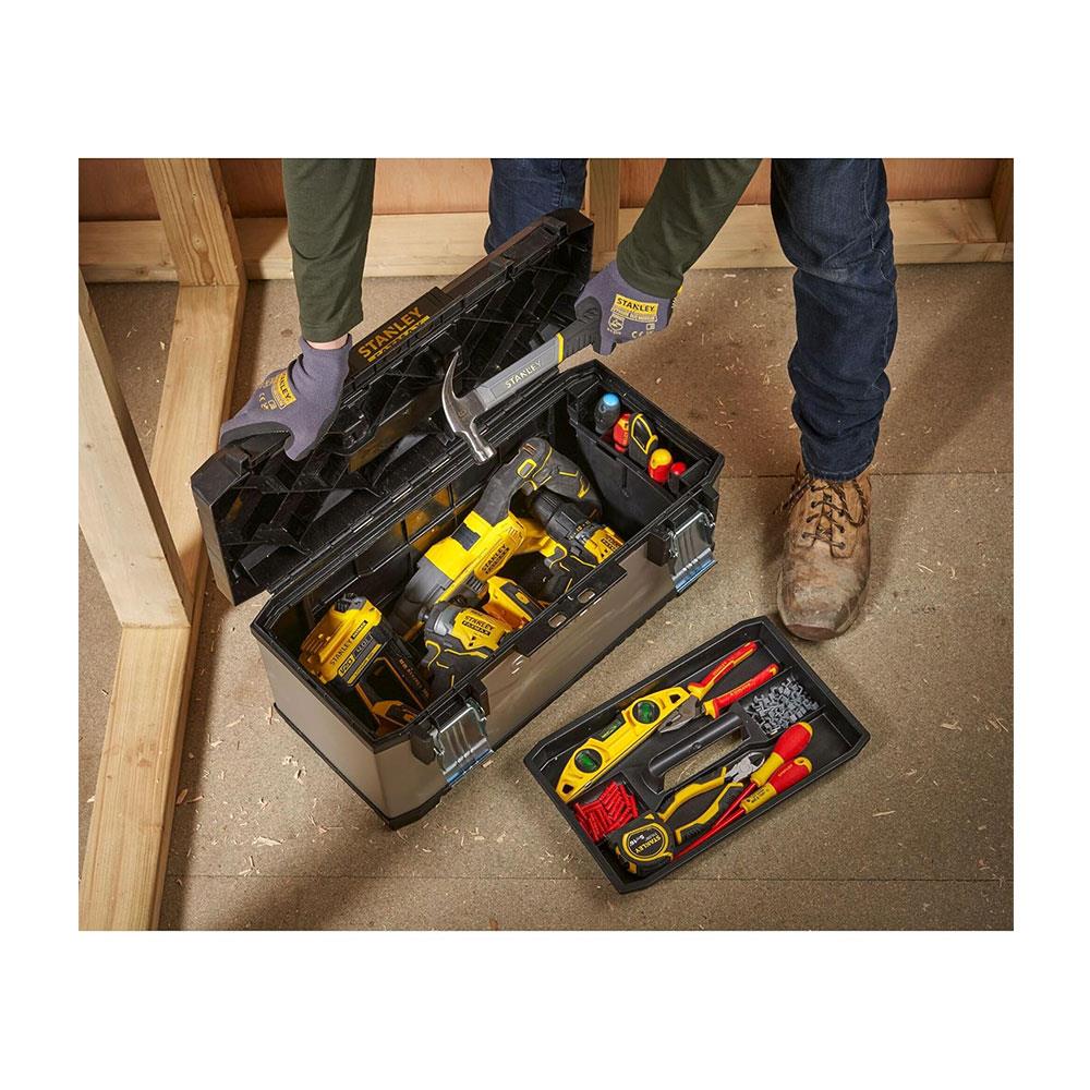 Stanley FatMax 23 Inch Toolbox Storage Organiser With Heavy Duty Metal Latch - Black/Yellow