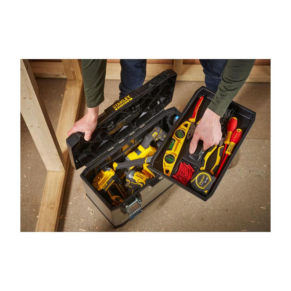Stanley FatMax 23 Inch Toolbox Storage Organiser With Heavy Duty Metal Latch - Black/Yellow