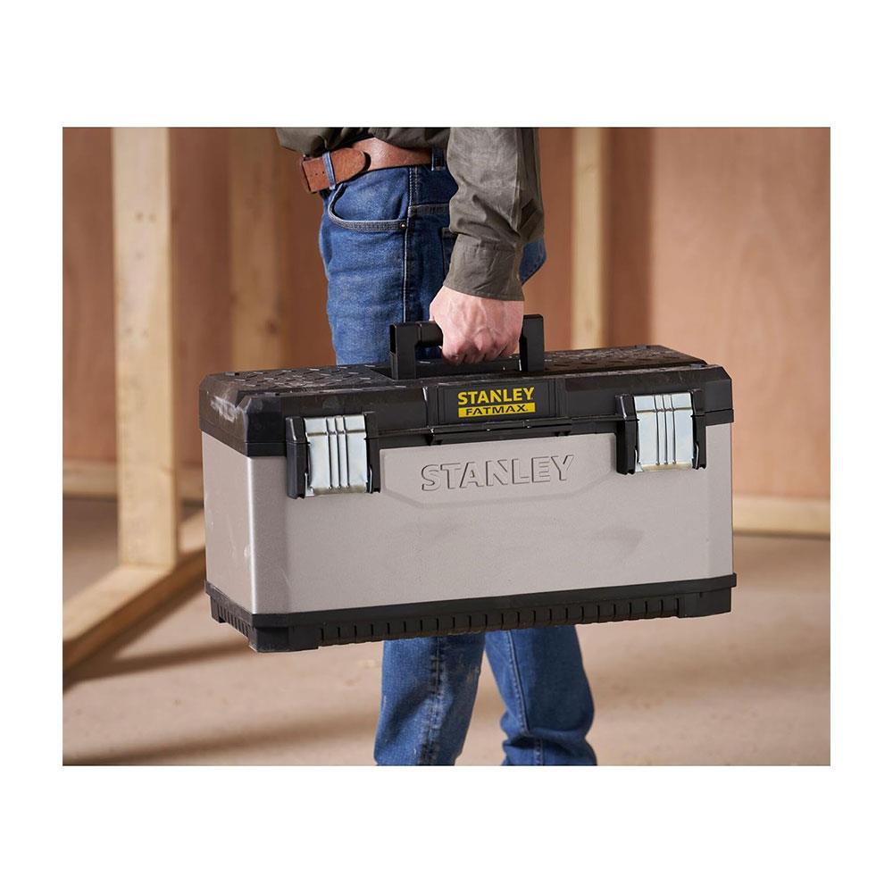 Stanley FatMax 23 Inch Toolbox Storage Organiser With Heavy Duty Metal Latch - Black/Yellow