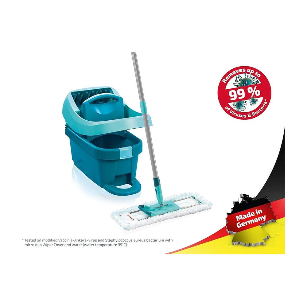 Leifheit Profi XL Mobile Mop & Bucket Set Wringer Bucket With Rollers - Turquoise