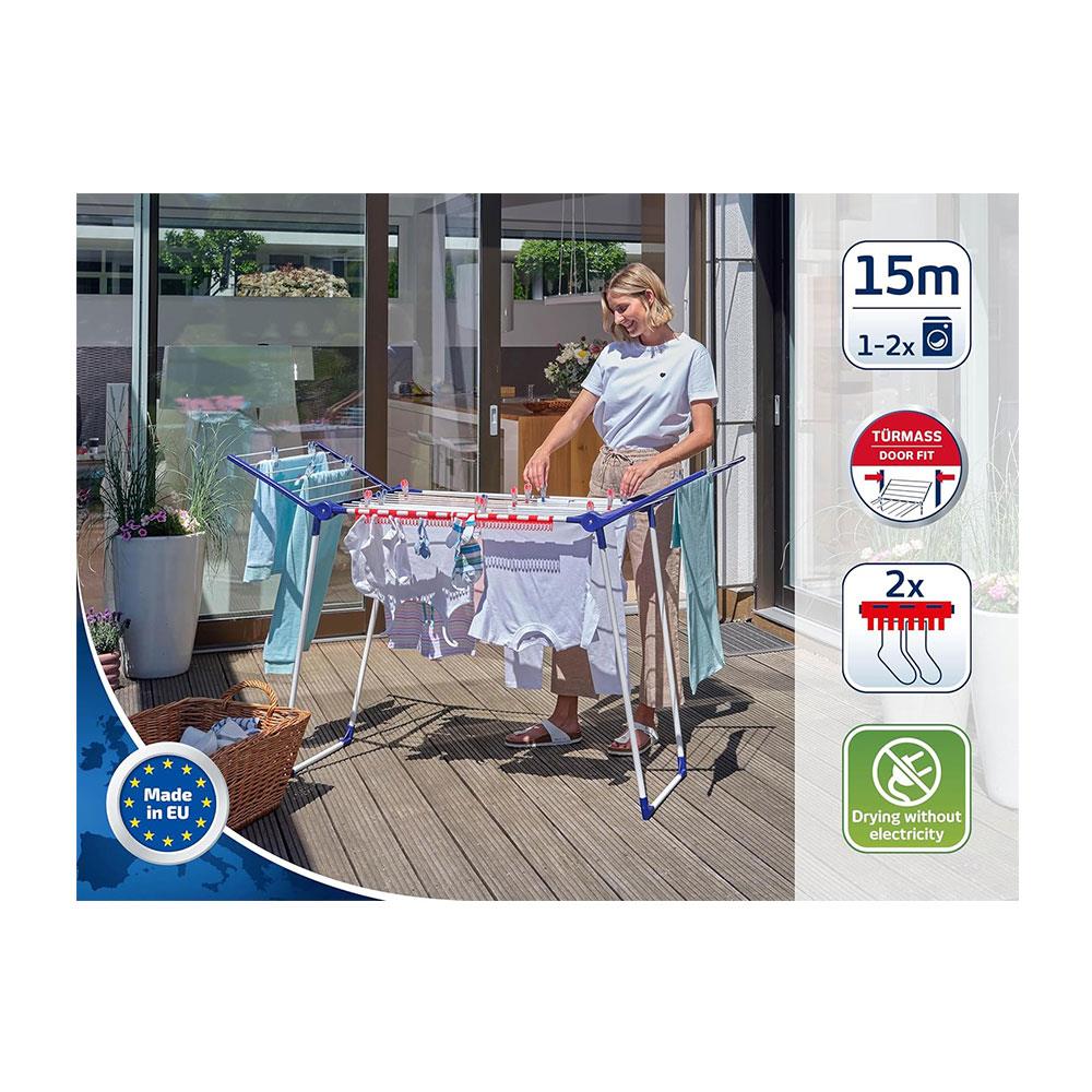 Leifheit Pegasus Slim 150 Laundry Dryer 15m Drying Space Foldable Airer Blue White Secondary image