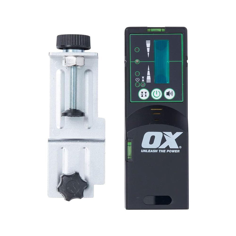 OX Tools Pro Green Laser Level Detector With Clamp Range Up To 60 Meters - Black