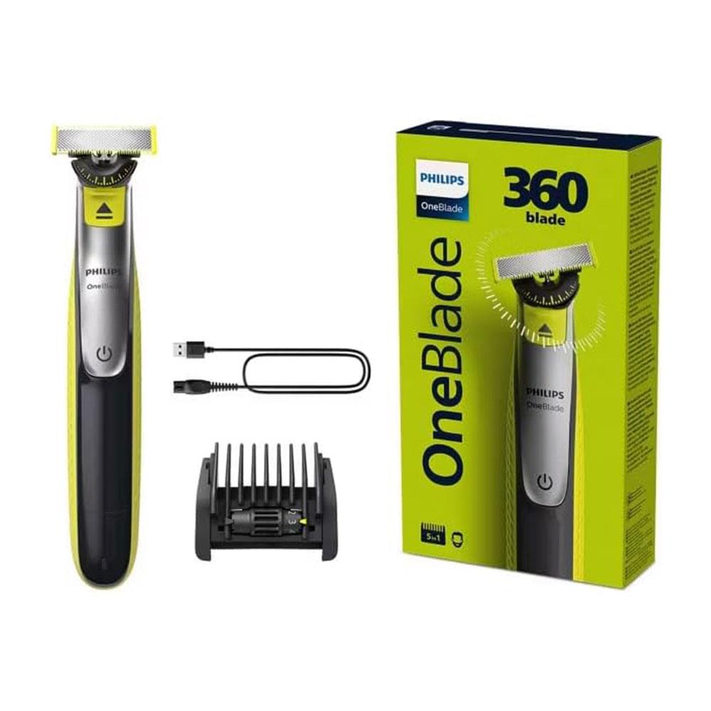 Philips OneBlade 360 Blade Electric Beard Trimmer & Shaver Trim Edge Shave 5-In-1 Adjustable Comb - Lime Green/Charcoal Grey