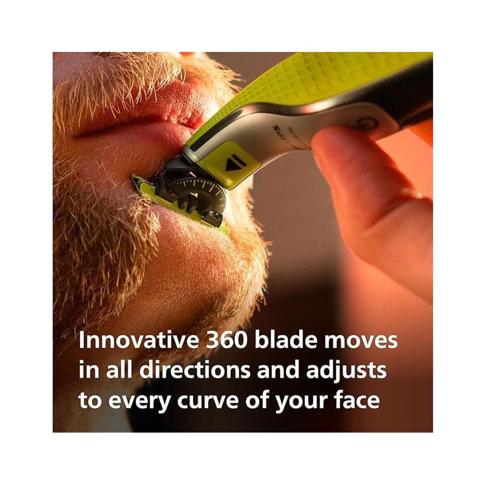 Philips OneBlade 360 Blade Electric Beard Trimmer & Shaver Trim Edge Shave 5-In-1 Adjustable Comb - Lime Green/Charcoal Grey