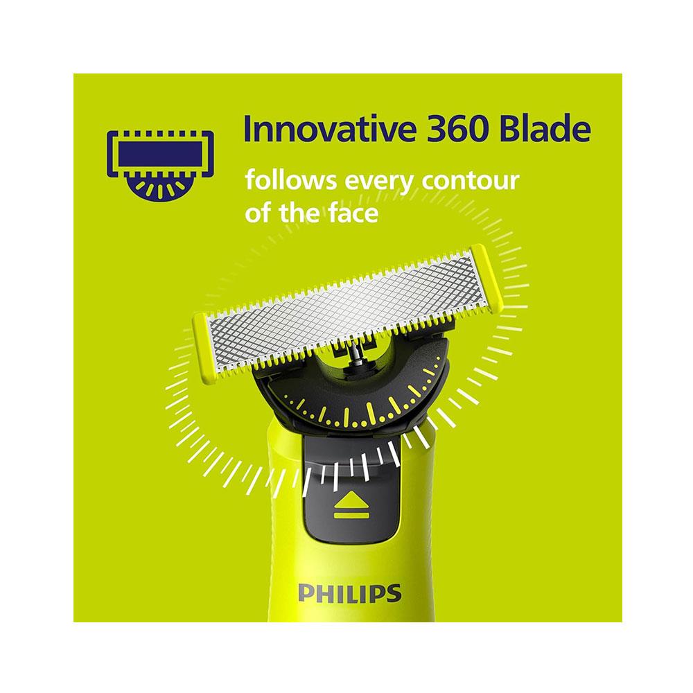 Philips OneBlade 360 Replacement Blade For Hybrid Electric Shaver & Trimmer Trim Edge Shave 4 Pack - Lime Green/Charcoal Grey