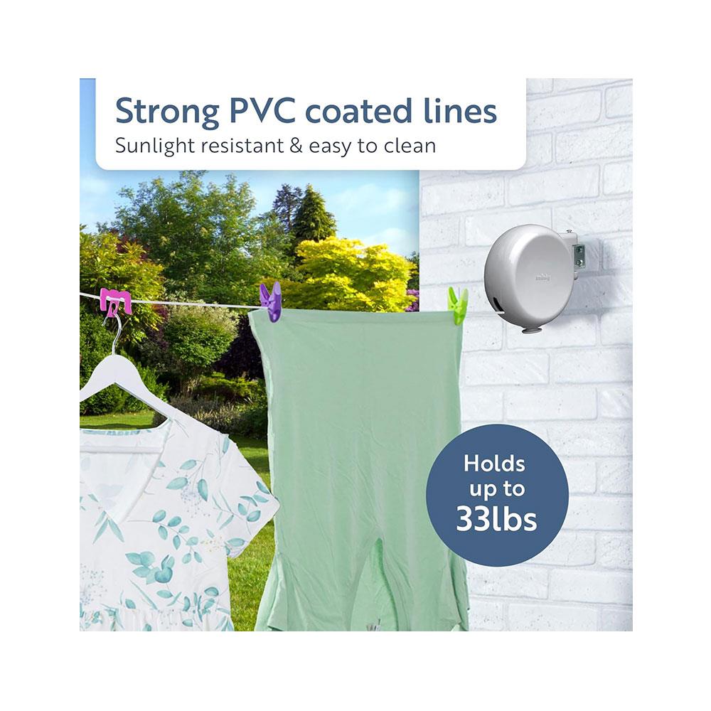 Minky Homecare Retractable Reel Clothes Line With 15m Of Drying Space Heavy Duty PVC Coated Line - Grey