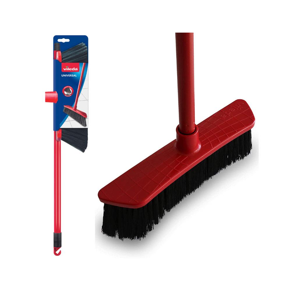 Vileda Universal Straight Soft & Stiff Synthetic Indoor Floor Broom With Handle - Red & Black