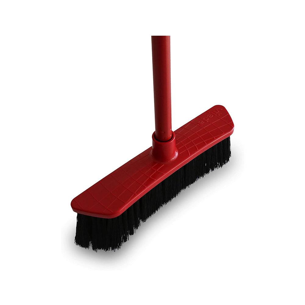 Vileda Universal Straight Soft & Stiff Synthetic Indoor Floor Broom With Handle - Red & Black