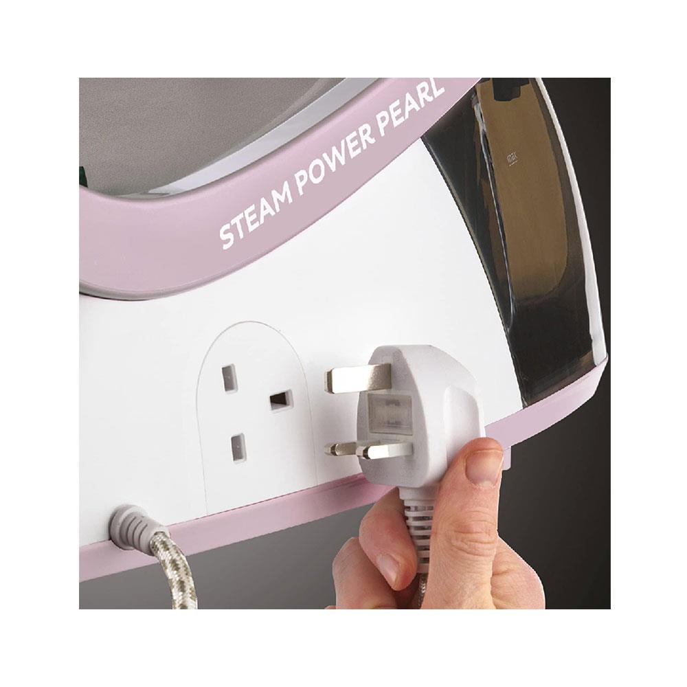 Russell Hobbs Steam Power Pearl Steam Generator Iron Ceramic Soleplate 2600W 1.3 Litres Water Tank - Pink & White