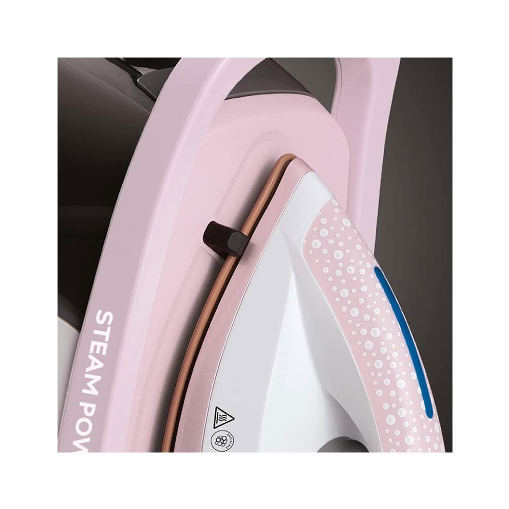 Russell Hobbs Steam Power Pearl Steam Generator Iron Ceramic Soleplate 2600W 1.3 Litres Water Tank - Pink & White
