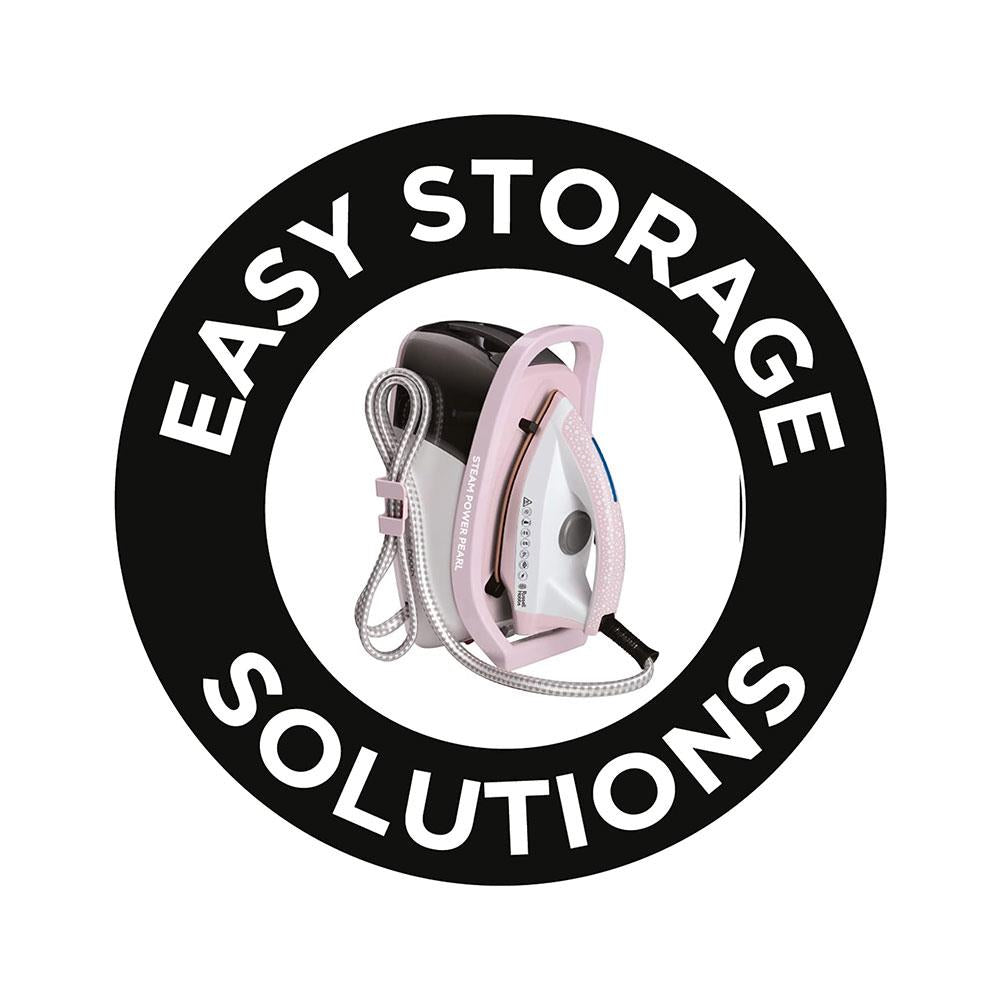 Russell Hobbs Steam Power Pearl Steam Generator Iron Ceramic Soleplate 2600W 1.3 Litres Water Tank - Pink & White
