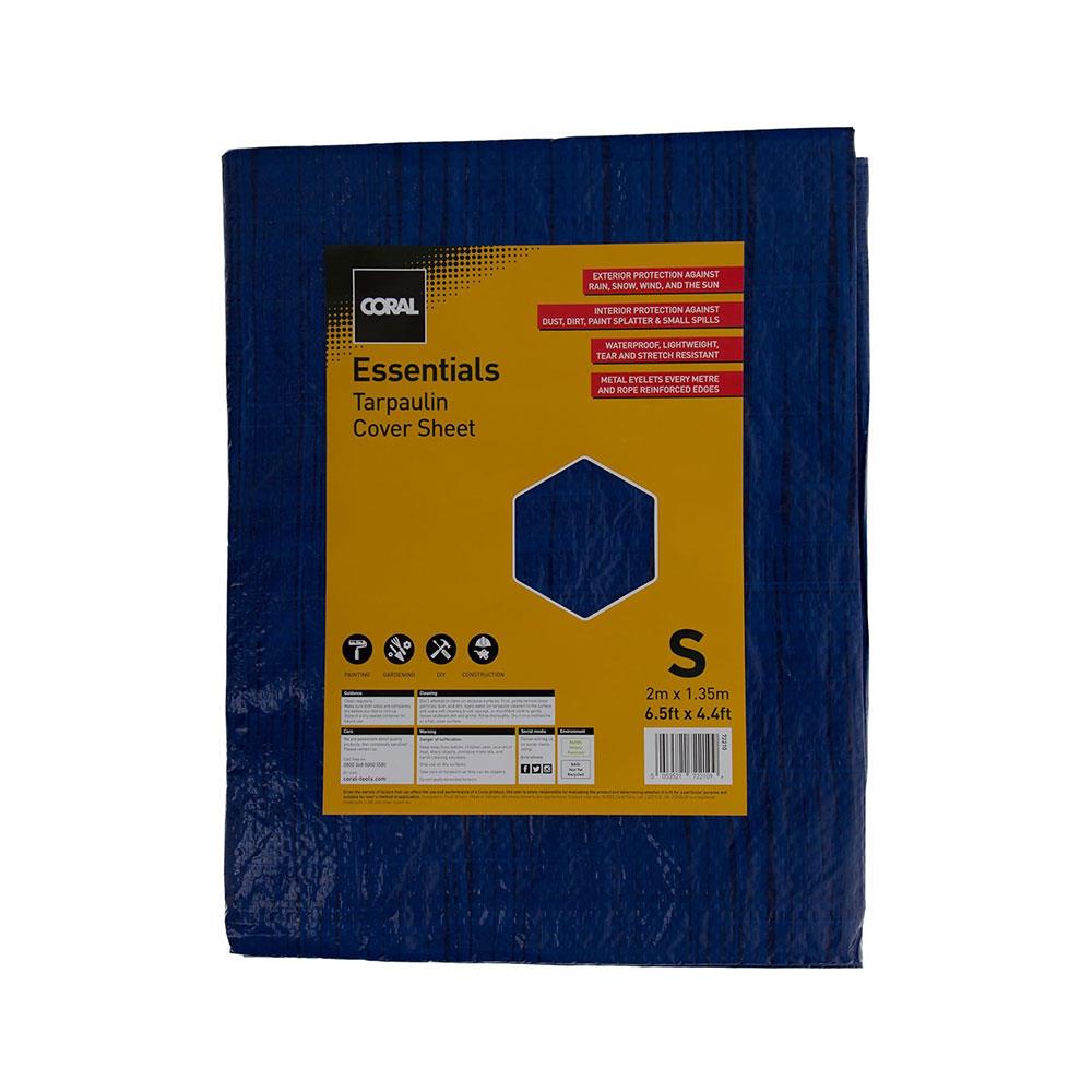 Coral Essentials Tarpaulin Cover Sheet 2 x 1.35m Waterproof Lightweight Tear Resistant Metal Eyelets - Blue Main image