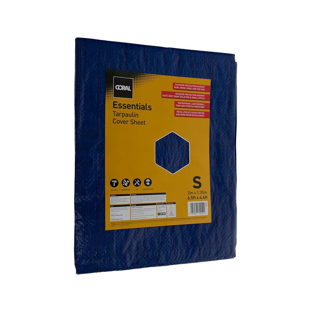Coral Essentials Tarpaulin Cover Sheet 2 x 1.35m Waterproof Lightweight Tear Resistant Metal Eyelets - Blue