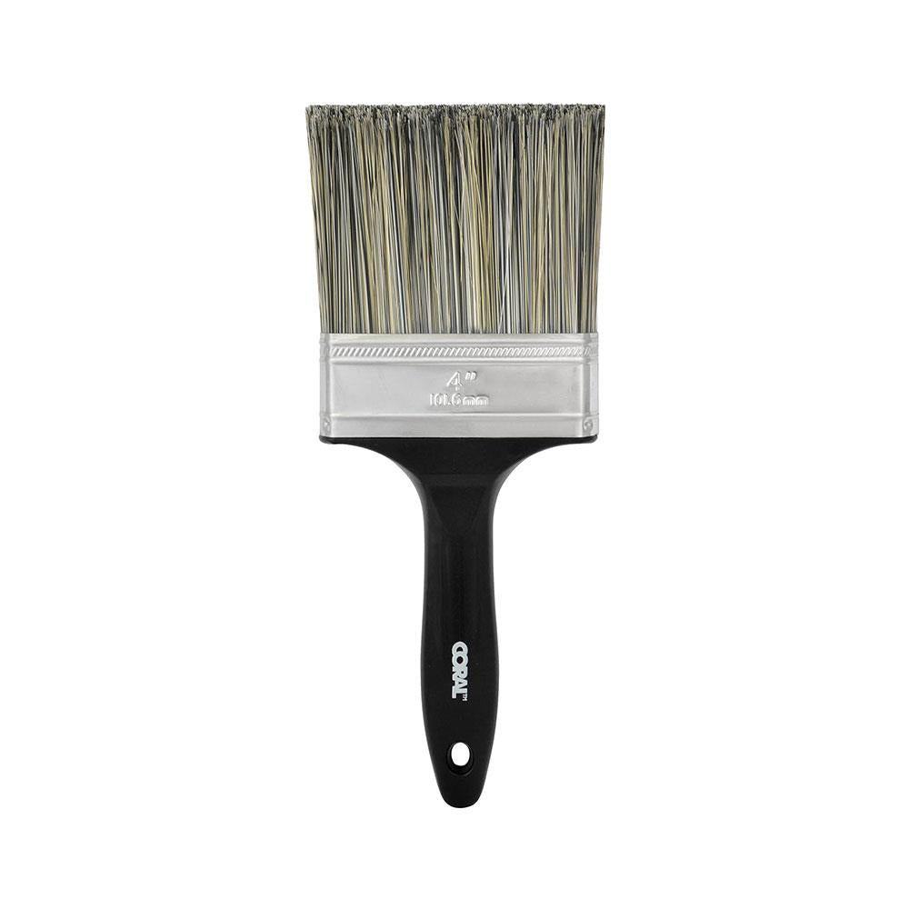 Coral Essentials Wall Paint Brush With Bristle Paintbrush Head For Use With All Paints 4 Inch - Black