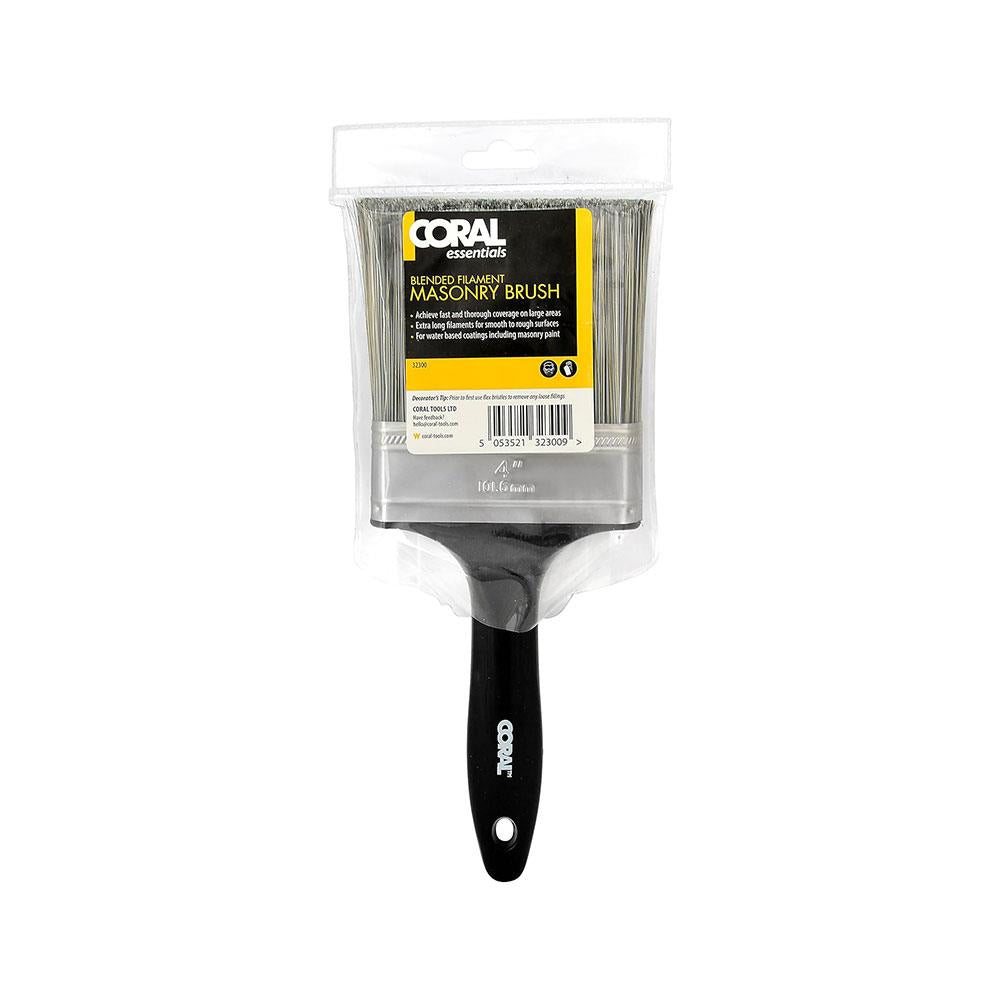 Coral Essentials Wall Paint Brush With Bristle Paintbrush Head For Use With All Paints 4 Inch - Black