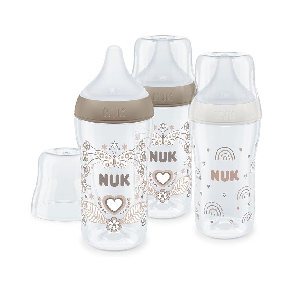 NUK Perfect Match Baby Bottles Set Anti Colic Vent 3 x 260ml Bottles Medium Silicone Teat - Rainbow & Heart Main image