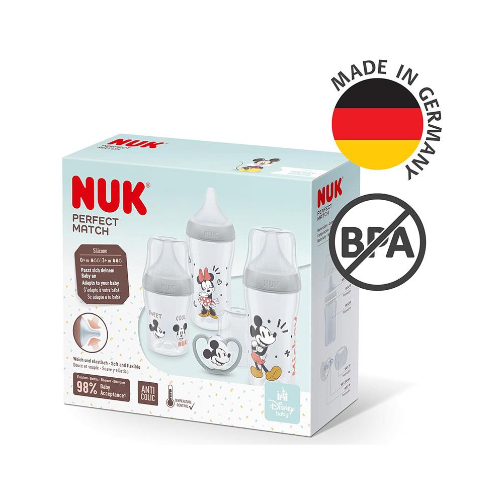 NUK Perfect Match Baby Bottles Set 3 x Anti Colic Baby Bottles & Space Soother - Disney Mickey Mouse