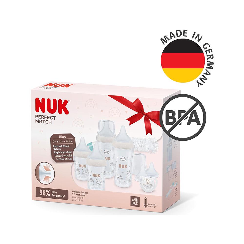 NUK Perfect Match Perfect Start Baby Bottles Set 4 Anti Colic Baby Bottles Dummy Bottle Brush 9 Piece Set - Rainbow