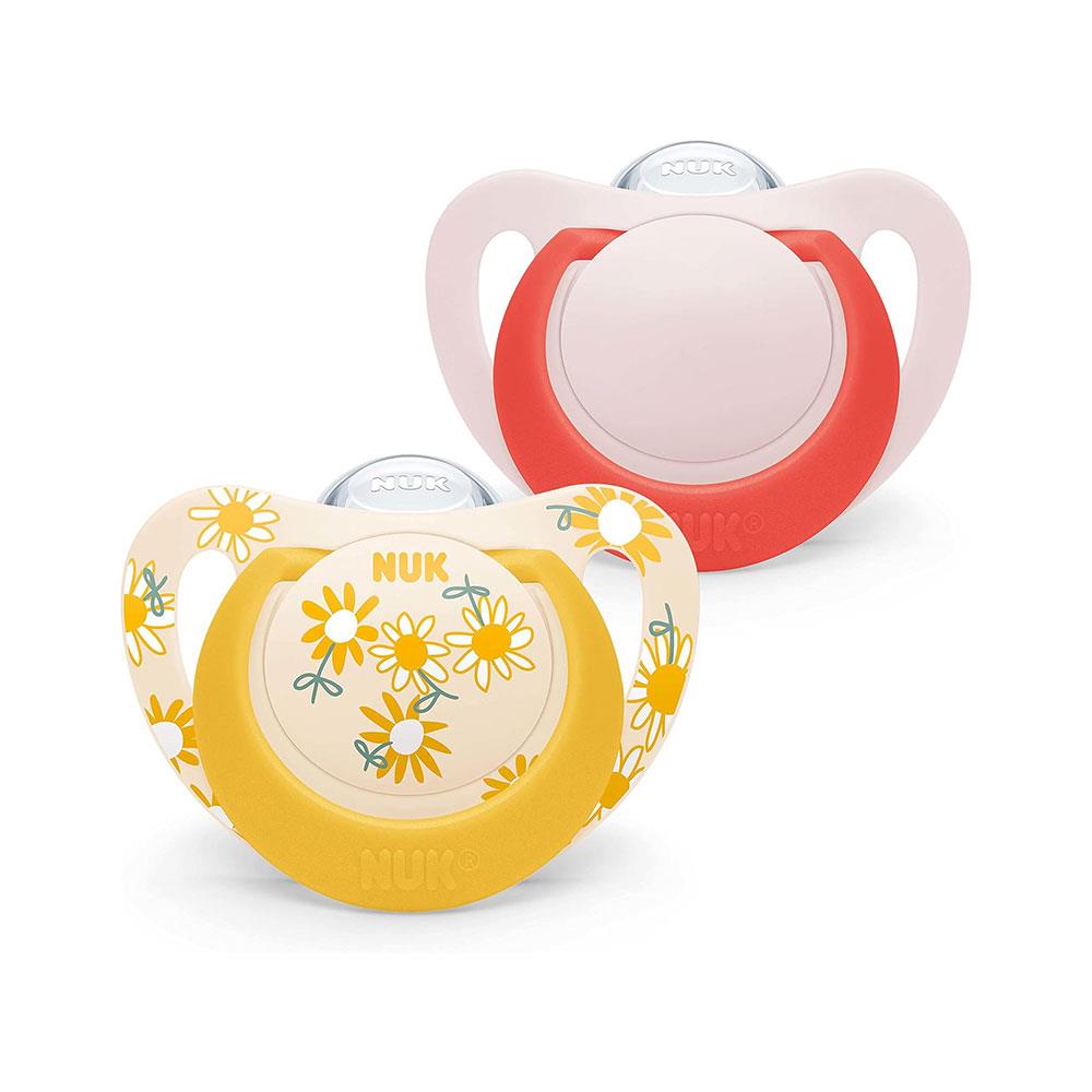 NUK Star Baby Soother Dummy Silicone 6-18 Months 2 Count - Red/Yellow