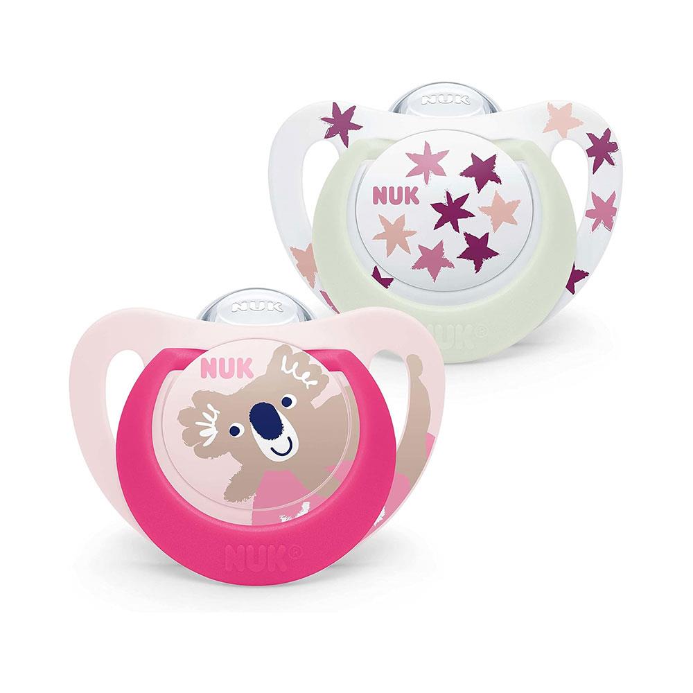 NUK Star Day & Night Baby Soother Dummy Silicone 6-18 Months 2 Count - Pink