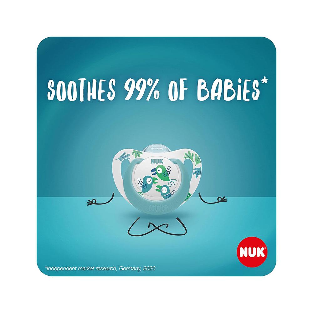 NUK Star Newborn Baby Soother Dummy Silicone 0-2 Months 2 Count - Blue