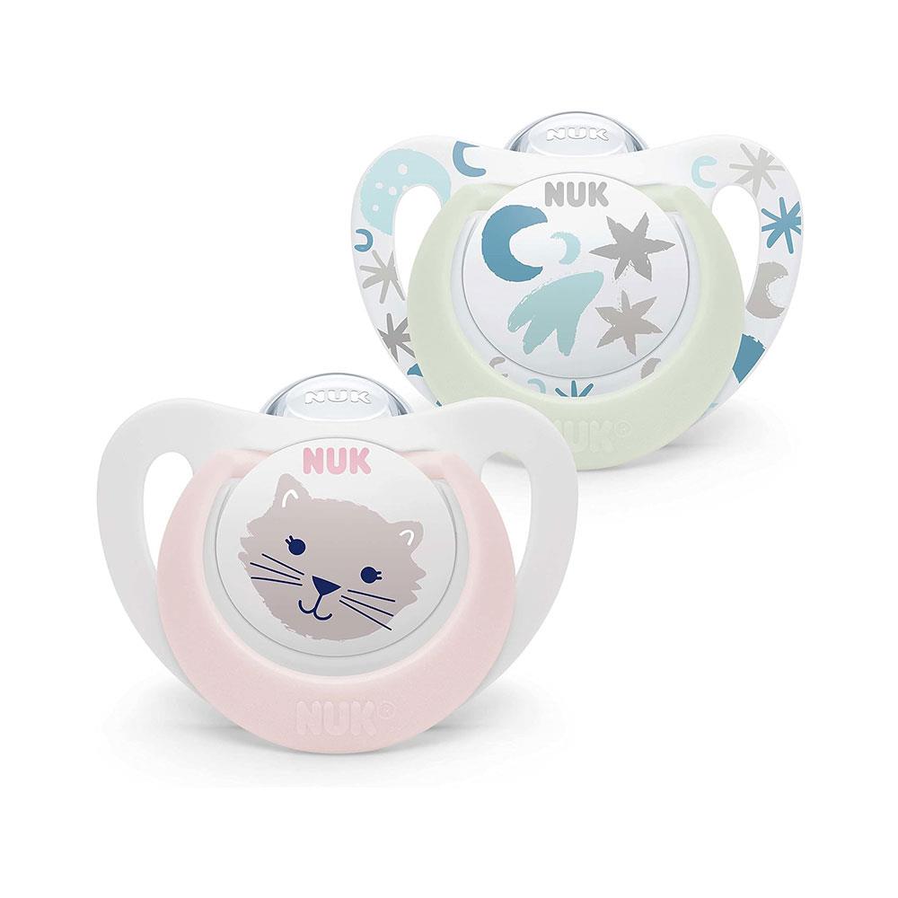 NUK Star Newborn Day & Night Baby Soother Dummy Silicone 0-6 Months 2 Count - Pink Main image