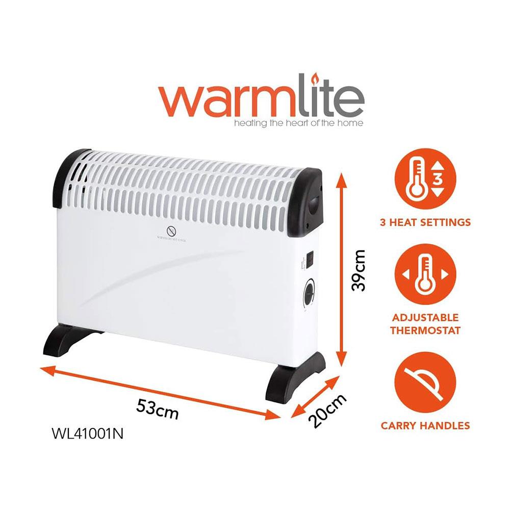 Portable Convector Heater 2000W With 3 Heat Settings Adjustable Thermostat & Overheat Protection - White Secondary image