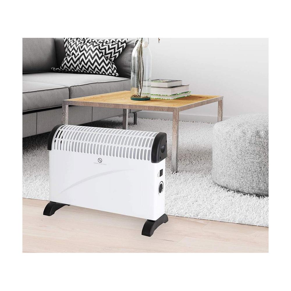 Portable Convector Heater 2000W With 3 Heat Settings Adjustable Thermostat & Overheat Protection - White
