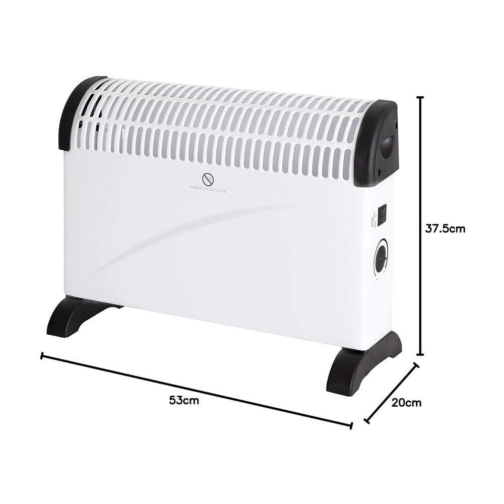 Portable Convector Heater 2000W With 3 Heat Settings Adjustable Thermostat & Overheat Protection - White