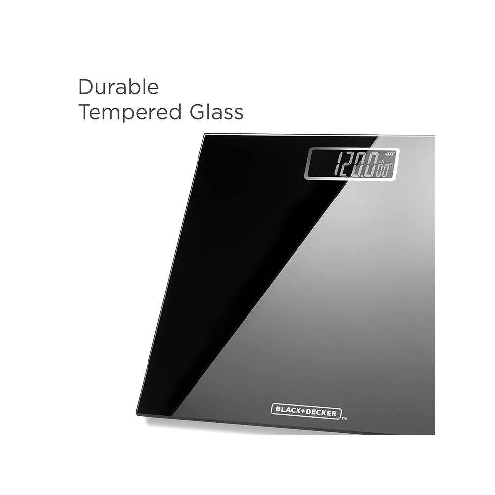 Black & Decker Digital Bathroom Scale High Precision Sensor System Durable Tempered Glass 170kg Capacity - Black