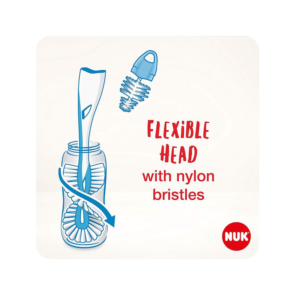 NUK 2 In 1 Flexible Bottle Brush Baby Bottle & Teat Brush - White